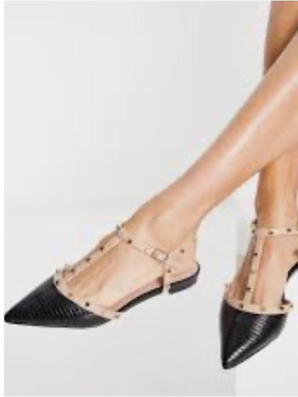Nicole Miller Black and Nude Pointed Toe Studded Slingback Flats